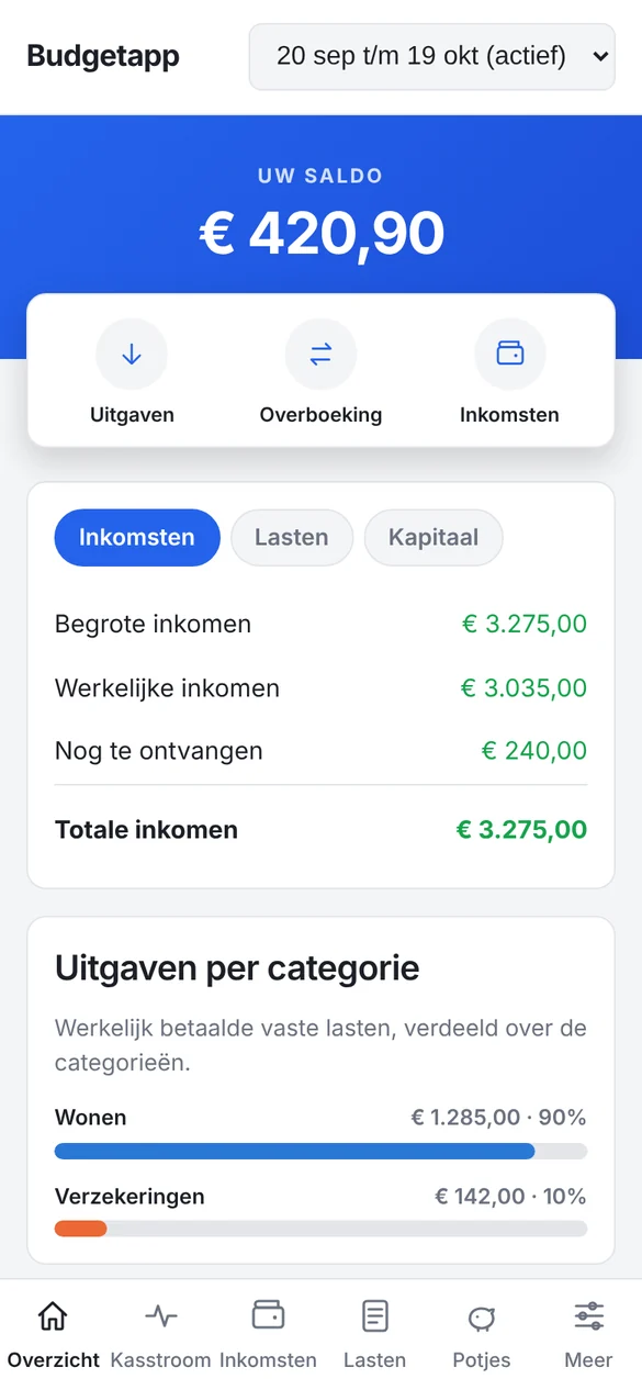 Screenshot van Budgetapp