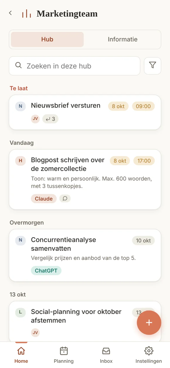 Screenshot van Hubs ai